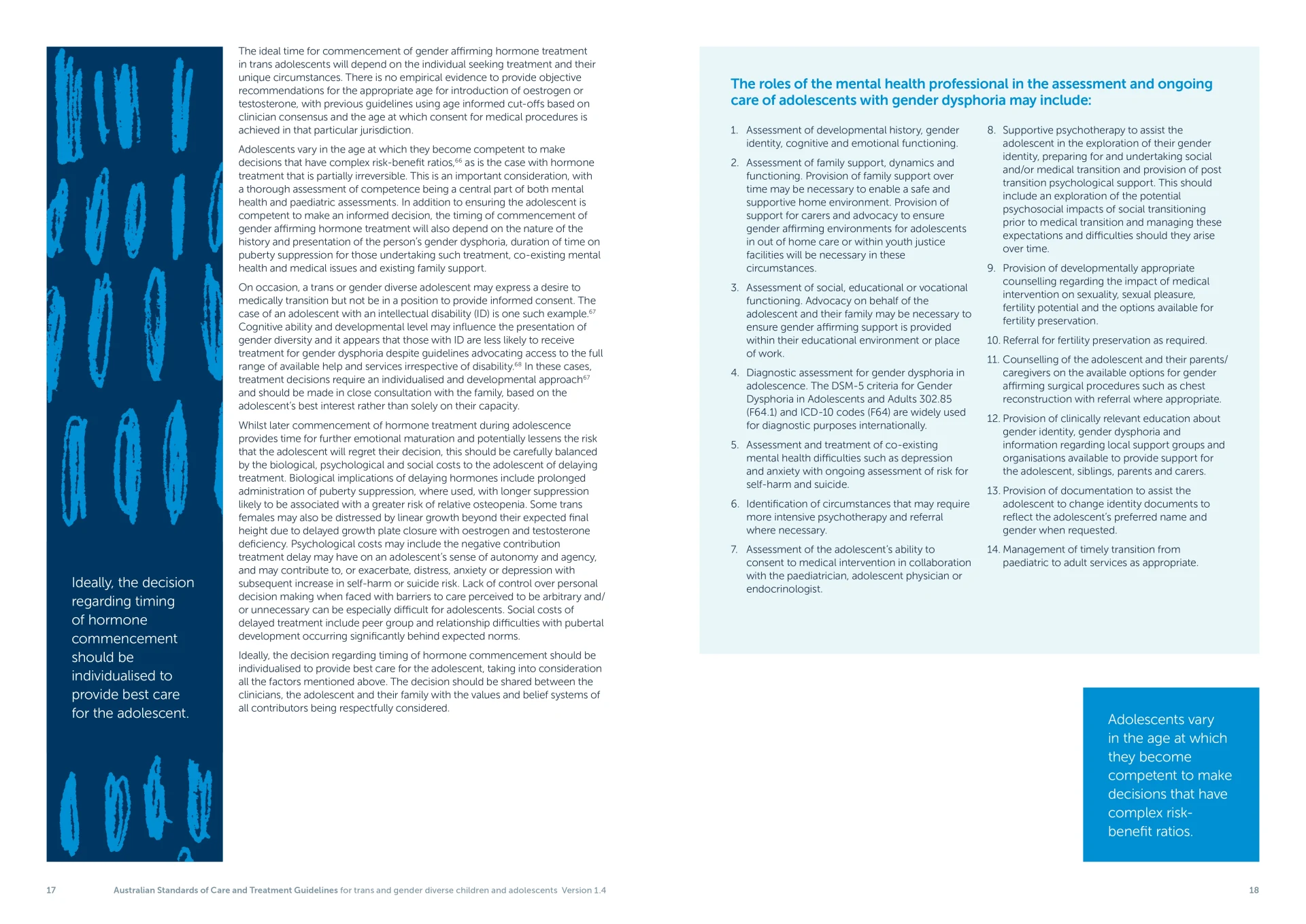 Australian standards of care: hormone treatment and mental health care. A complete text version of this supplied image is available through the Read text version link above.